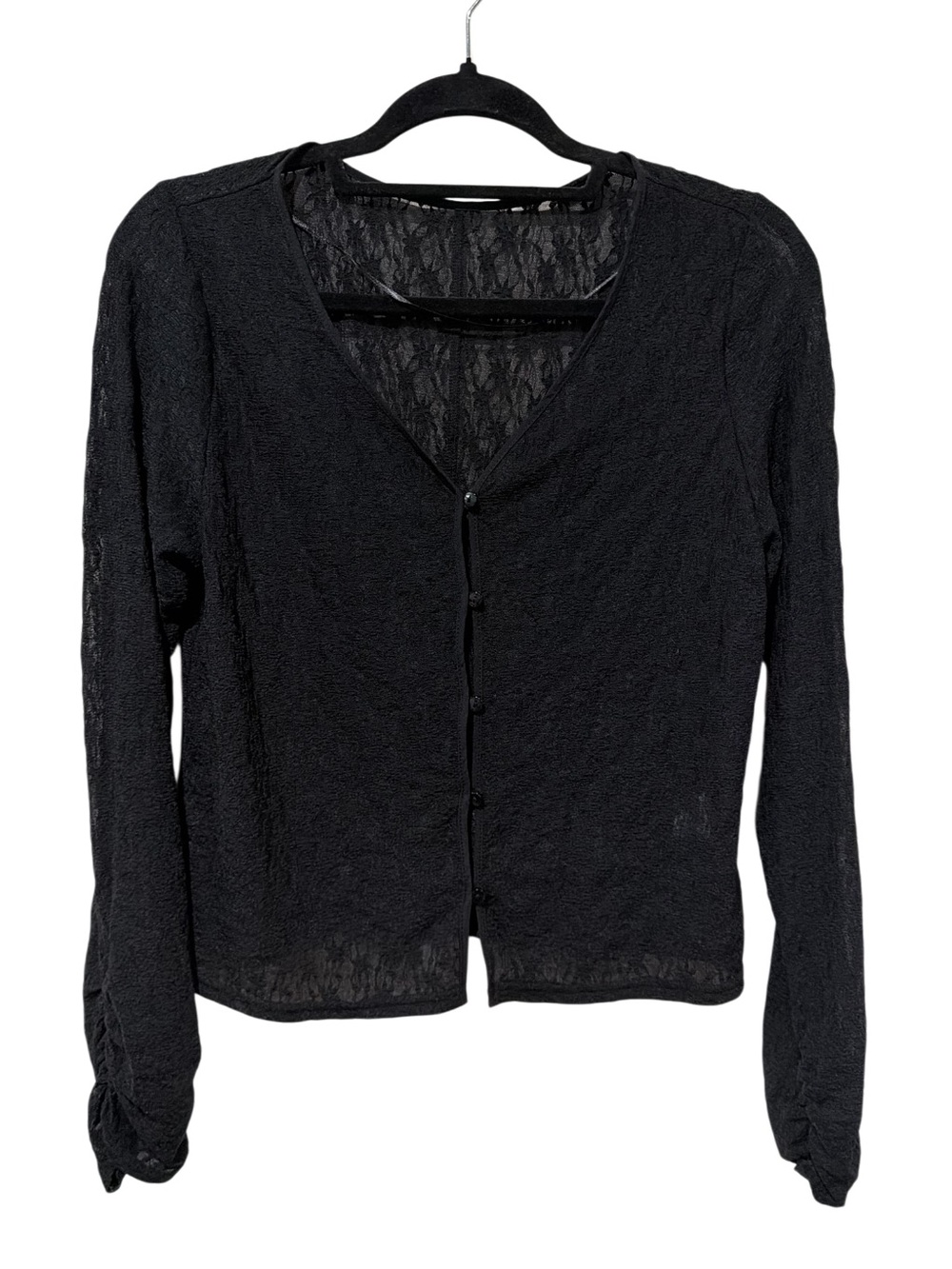 Uniqlo GU Lace-Texture Black Button Front Cardigan
